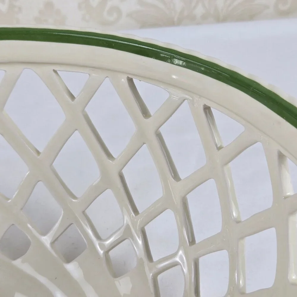 Lenox Holiday Open Weave Bread Basket Porcelain Cream Holly & Berries IOB